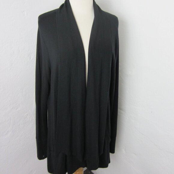 Athleta Open Front Cardigan Duster L Black Draped Front Comfy Minimalist Pockets - Picture 5 of 5